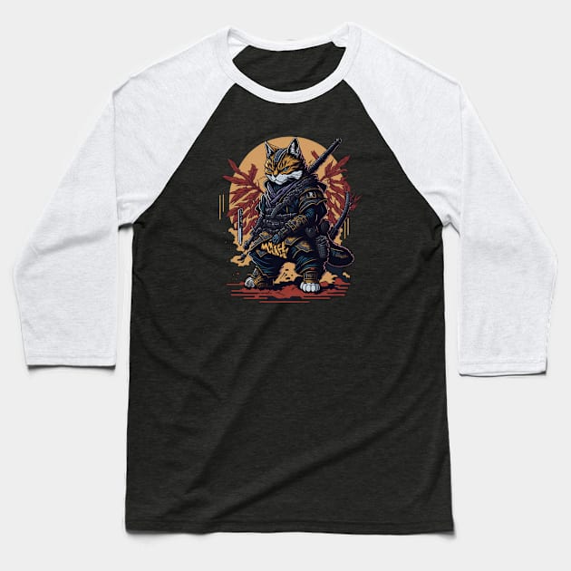 Samurai cat hip hop Baseball T-Shirt by Rizstor